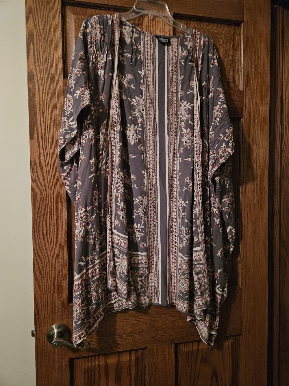 Angie Striped Boho Duster in Slate Gray and Cream